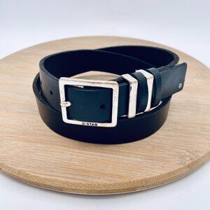 G Star Raw Belt Womens 34 Black Full Grain Leather Silver Buckle